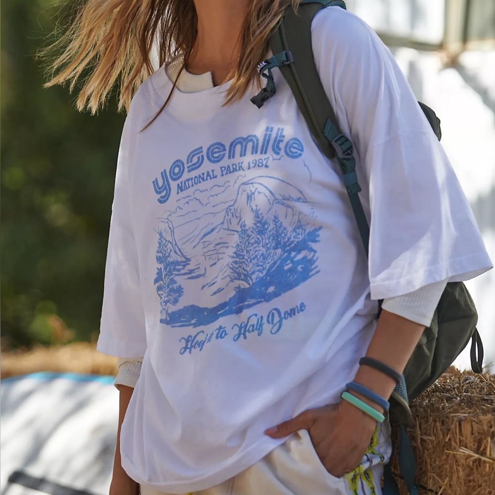 Free People Go To White Yosemite National Park Oversized Graphic Tee Small NWT